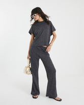 Navy Lurex Ribbed T-Shirt