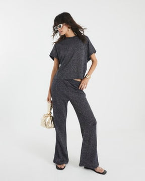 Navy Lurex Ribbed T-Shirt