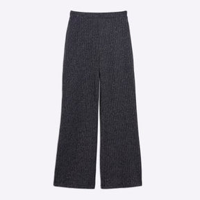 Navy Lurex Ribbed Wide Leg Trousers
