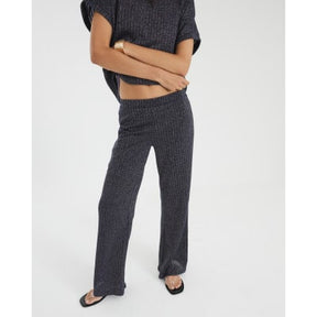 Navy Lurex Ribbed Wide Leg Trousers