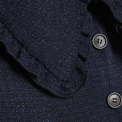 Navy Oversized Collar Boucle Top