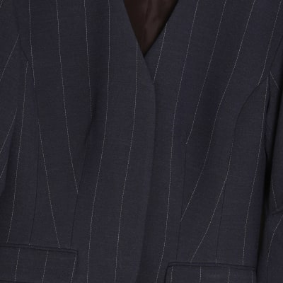 Navy Pinstripe Cocoon Sleeve Blazer