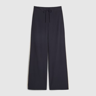 Navy Pinstripe Crochet Side Stripe Joggers