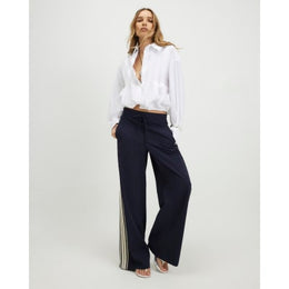 Navy Pinstripe Crochet Side Stripe Joggers