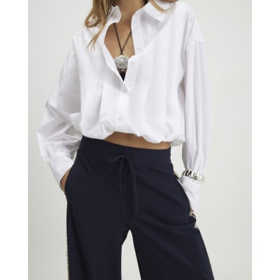 Navy Pinstripe Crochet Side Stripe Joggers