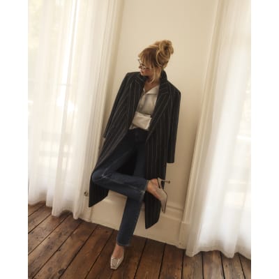 Navy Pinstripe Double breasted Coat