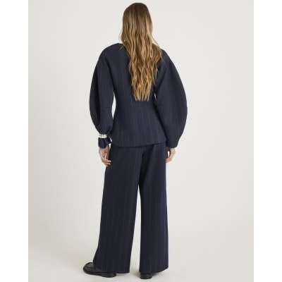 Navy Pinstripe Low Waist Trousers