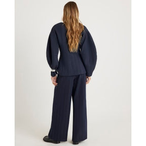 Navy Pinstripe Low Waist Trousers