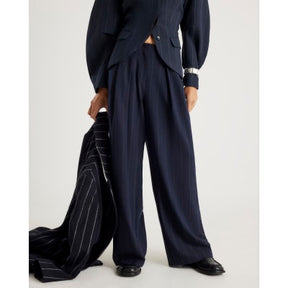 Navy Pinstripe Low Waist Trousers