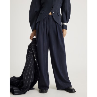 Navy Pinstripe Low Waist Trousers
