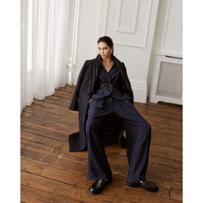 Navy Pinstripe Low Waist Trousers