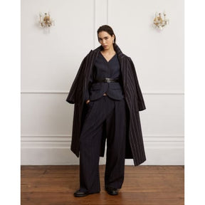 Navy Pinstripe Low Waist Trousers