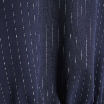 Navy Pinstripe Tie Side Bubble Hem Top