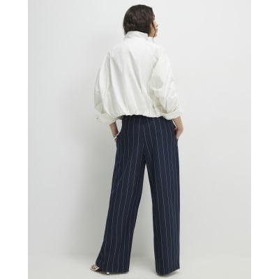 Navy pinstripe wide leg trousers