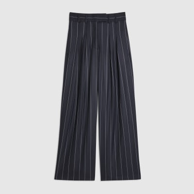 Navy pinstripe wide leg trousers