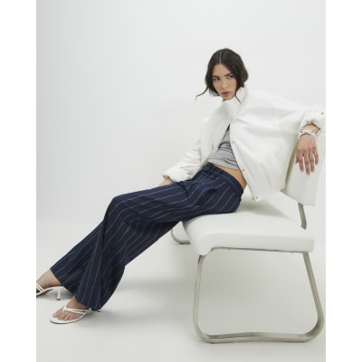 Navy pinstripe wide leg trousers