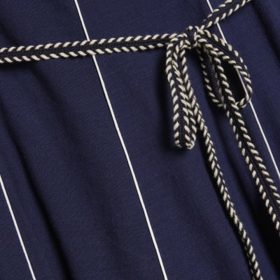 Navy Piped Rope Belt Midi Dress