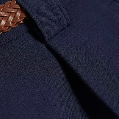 Navy Plaited Belt Tailored Shorts