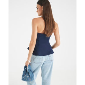 Navy Pleated Halter Neck Waistcoat