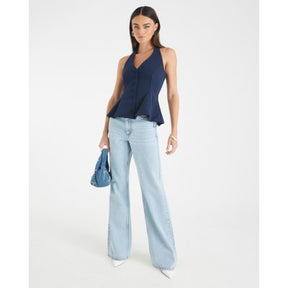 Navy Pleated Halter Neck Waistcoat