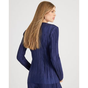 Navy Plisse Trim Long Sleeve Top
