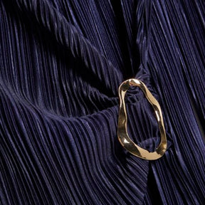 Navy Plisse Trim Long Sleeve Top