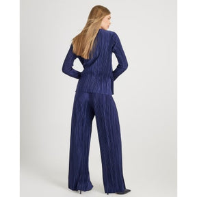 Navy Plisse Wide Leg Trousers