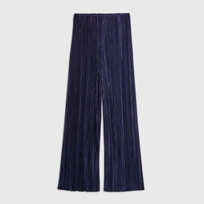 Navy Plisse Wide Leg Trousers