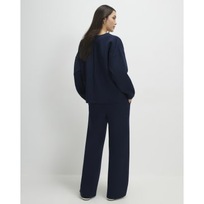 Navy Premium Drawstring Wide Leg Joggers