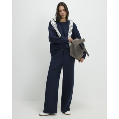 Navy Premium Drawstring Wide Leg Joggers
