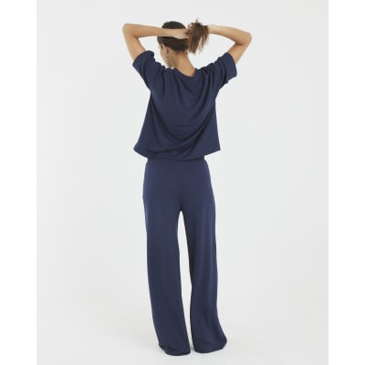 Navy Premium High Waisted Wide Leg Joggers