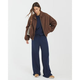 Navy Premium High Waisted Wide Leg Joggers
