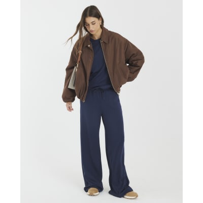 Navy Premium High Waisted Wide Leg Joggers