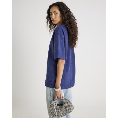 Navy Premium Short Sleeve Diamante T-shirt