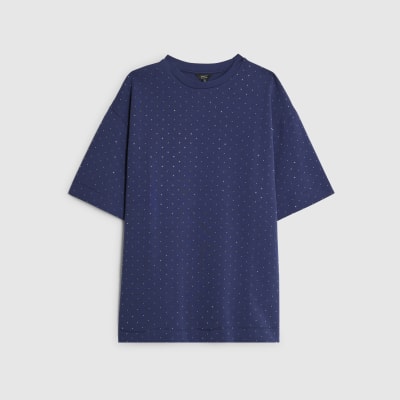 Navy Premium Short Sleeve Diamante T-shirt