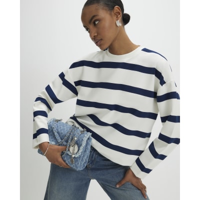 Navy Premium Striped Long Sleeve Top