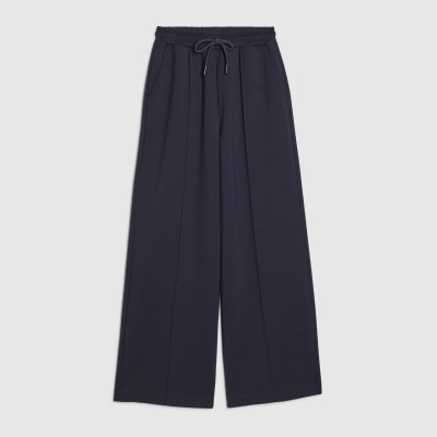 Navy Premium Wide Leg Pintuck Joggers