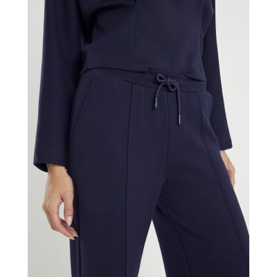 Navy Premium Wide Leg Pintuck Joggers