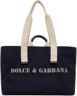 Dolce&Gabbana Navy Printed Drill Holdall Tote