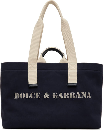 Dolce&Gabbana Navy Printed Drill Holdall Tote