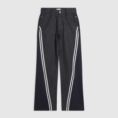 Navy Relaxed Straight Leg Stripe Hybrid Jeans