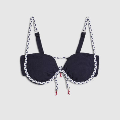 Navy Rope Trim Bikini Top