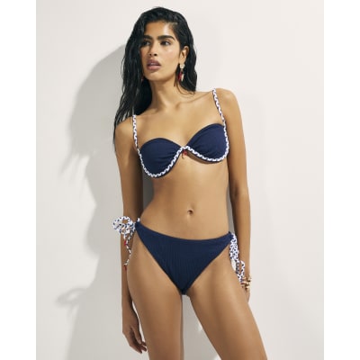 Navy Rope Trim Bikini Top