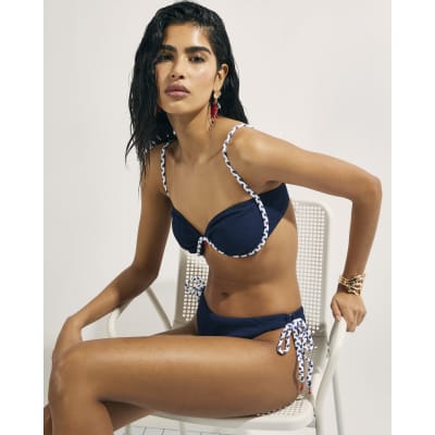 Navy Rope Trim Bikini Top