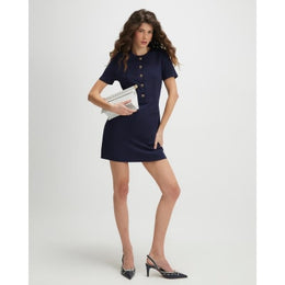 Navy Scallop Trim Ponte Mini Dress