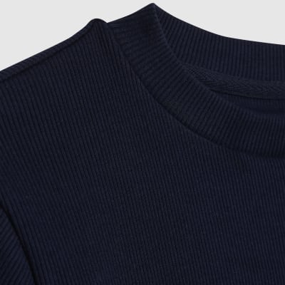 Navy Short Sleeve Fitted Ribbed T-Shirt