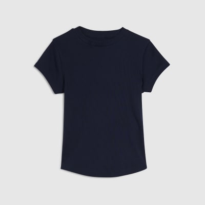 Navy Short Sleeve Fitted Ribbed T-Shirt