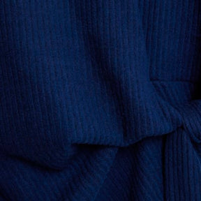 Navy Short Sleeve Ribbed Tie Detail Top