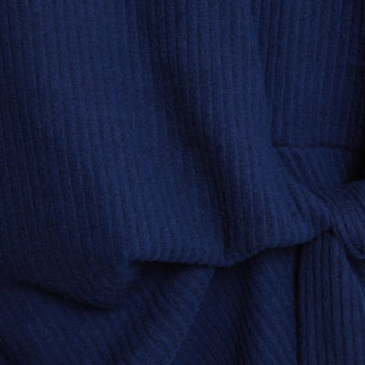 Navy Short Sleeve Ribbed Tie Detail Top