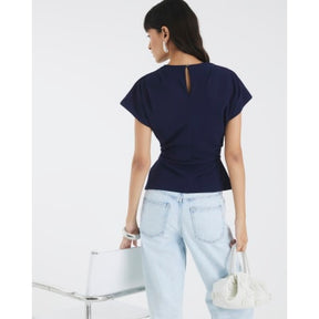 Navy Short Sleeve Ruched Top